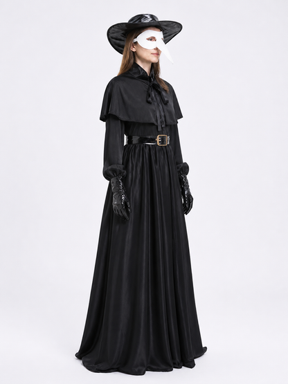 Plague Doctor Costume, Black Cloak, Raven Mask, Steampunk side view
