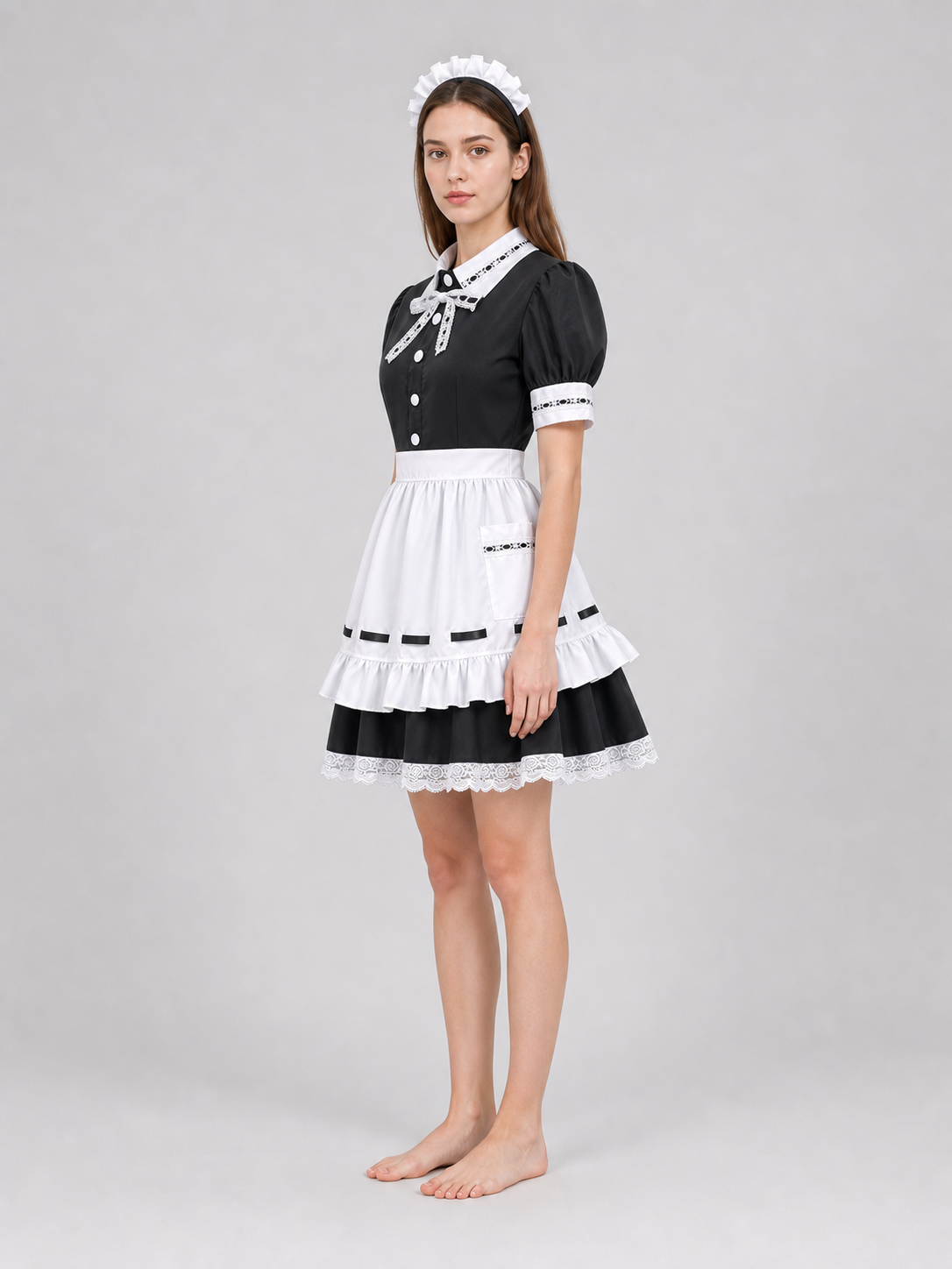 Black-and-White Maid Costume with Apron and Accessories