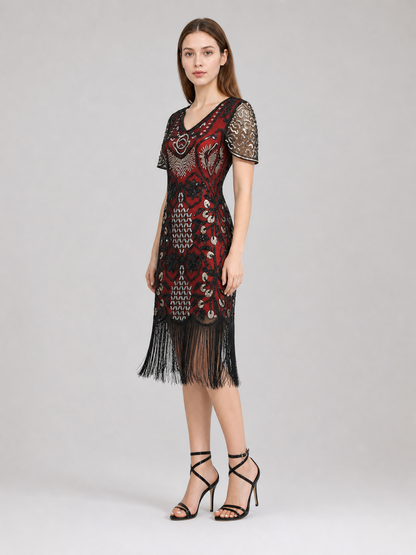 Flapper-Style Dress with Sequins and Fringe