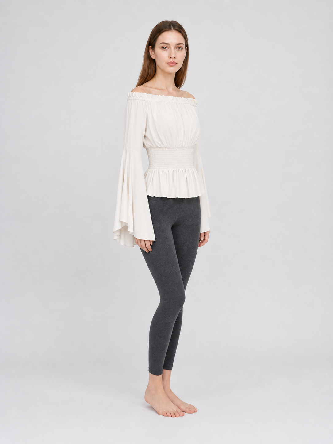 Off-the-Shoulder Blouse with Flared Sleeves