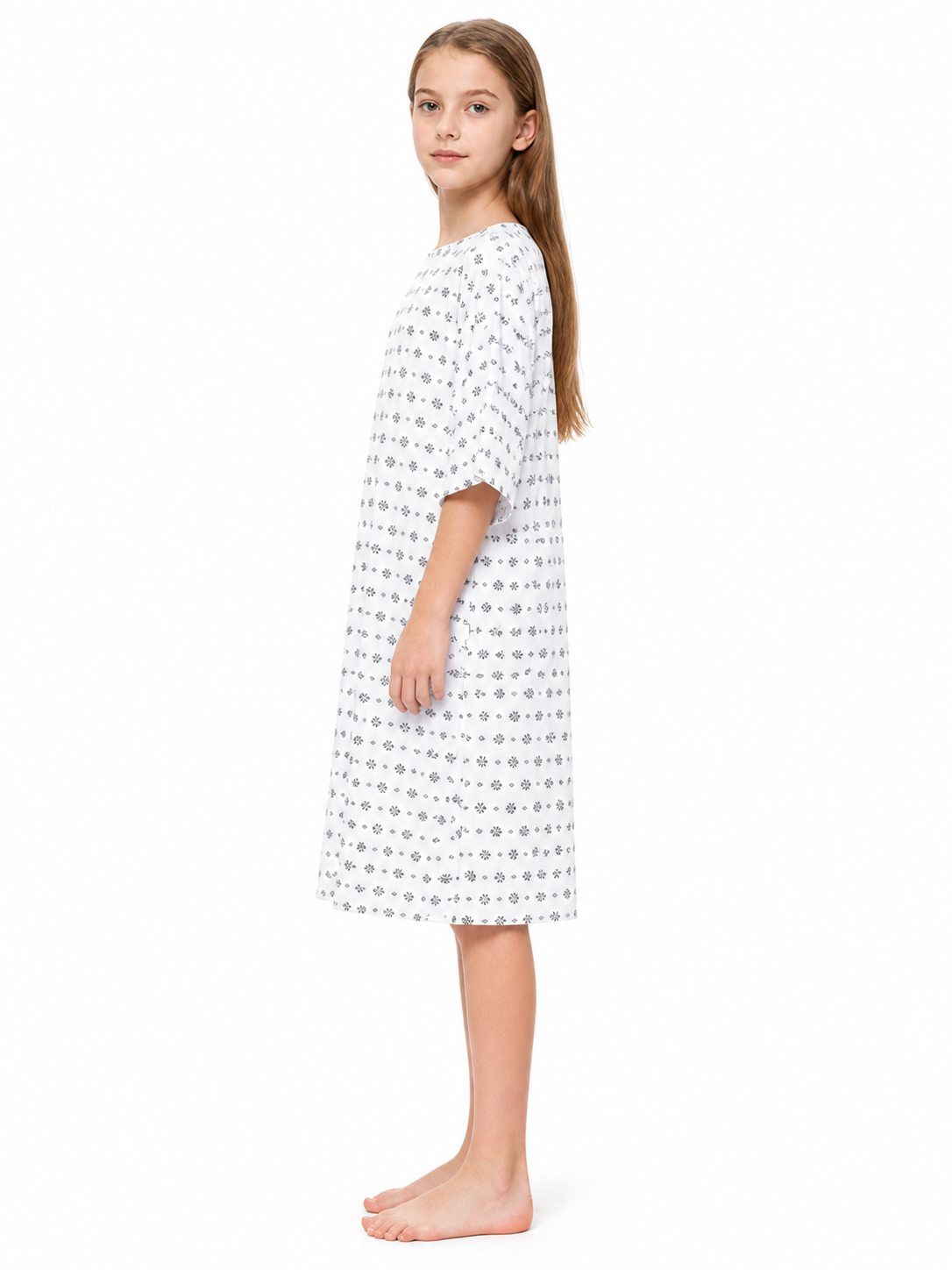 White Eleven Cosplay Dress with Black Flowers side view