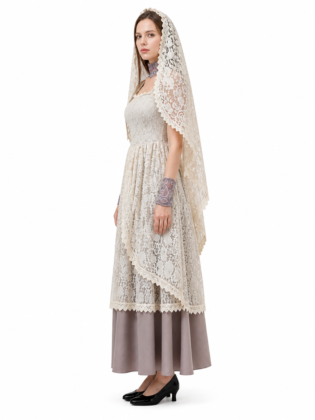 Lace Carnival Costume with Dress and Cape