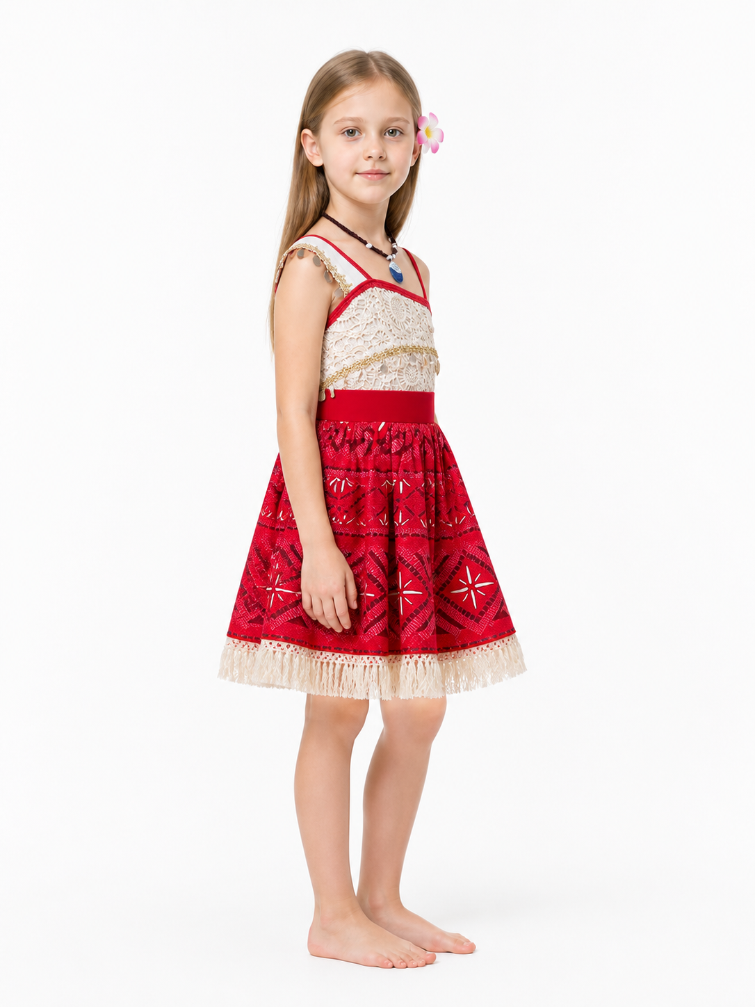 Children's Moana 2 Carnival Dress with Fringe side view