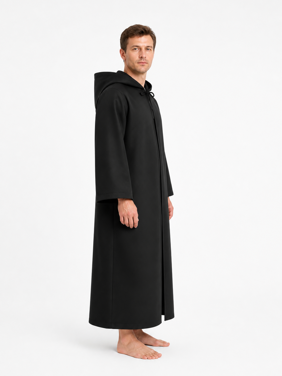 Black Long Hooded Vampire Cloak for Halloween side view