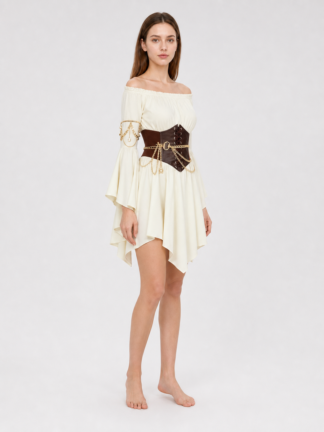 Off-the-Shoulder Dress with Lace-Up Belt