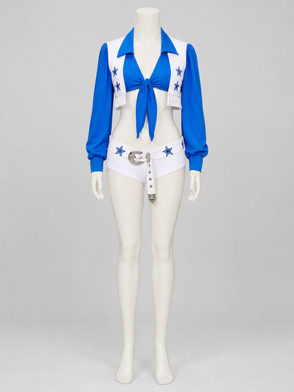 Blue and White Stage Costume with Stars and Fringe