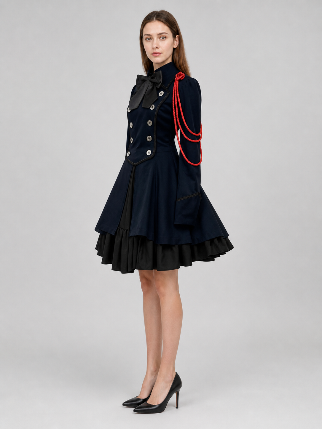 Gothic Steampunk Dress with Bow and Collar