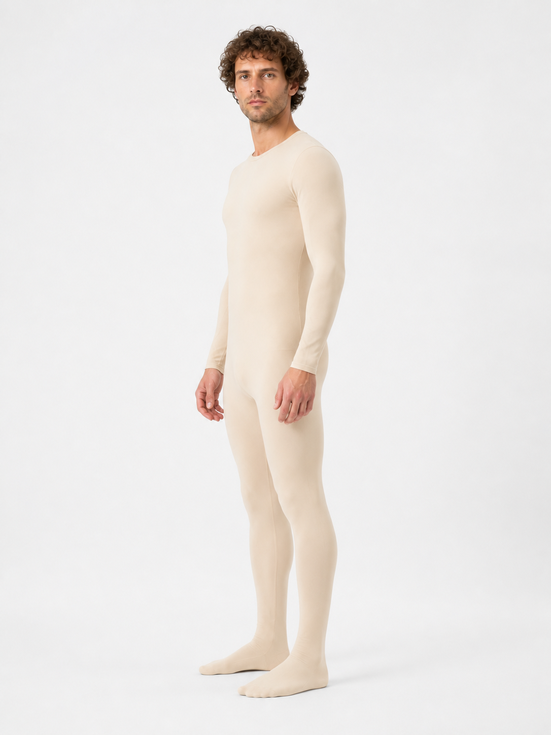 Fitted Zentai jumpsuit with covered feet side view