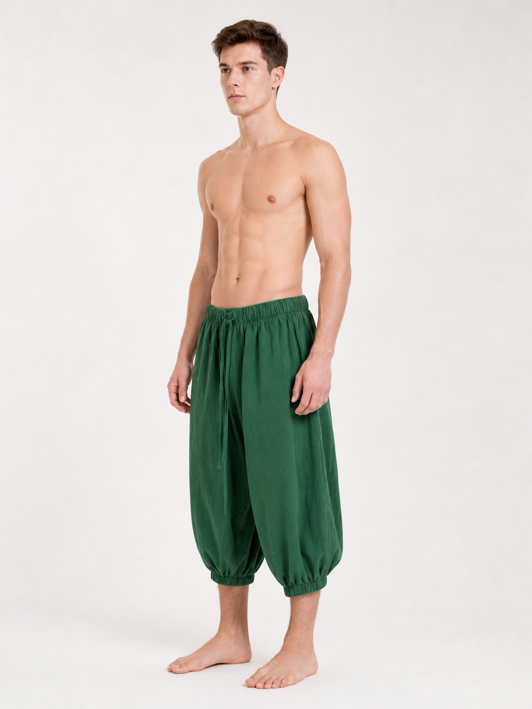 Drawstring Pants with Cuffs, Dark Green side view