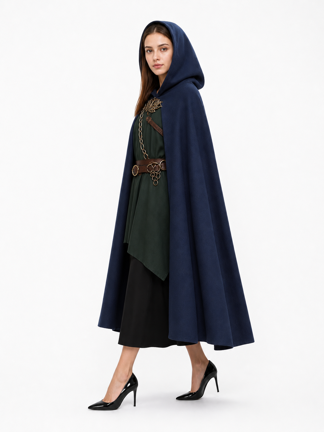 Blue Medieval Hooded Costume Cloak