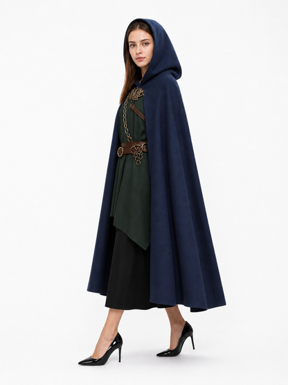 Blue Medieval Hooded Costume Cloak