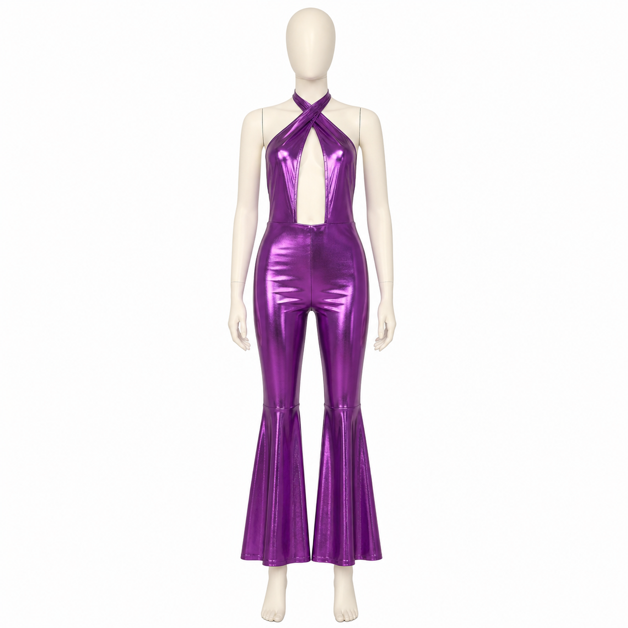 Purple Cutout Jumpsuit with Flared Pants side view