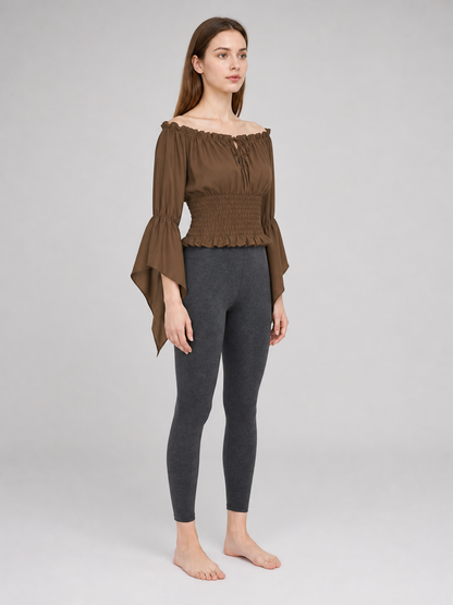 Cropped Ruffled Blouse with Front Tie
