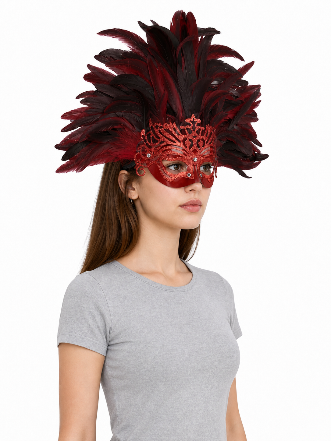 Carnival headpiece with feathers and mask