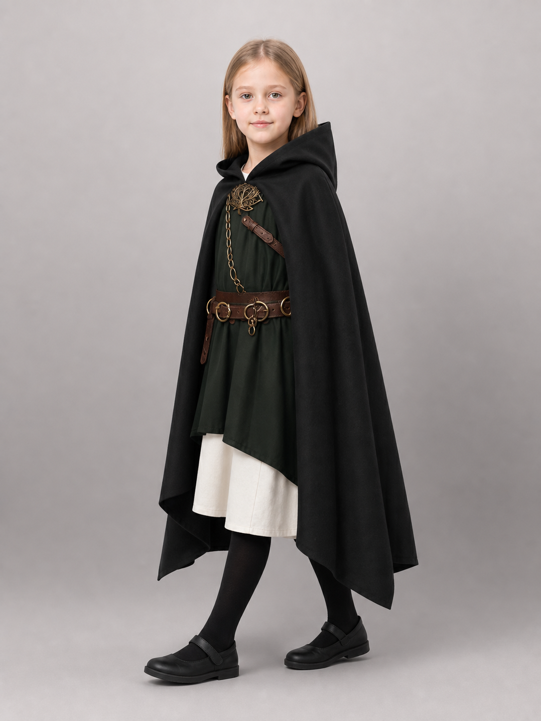 Medieval Black Hooded Costume Cloak side view 2