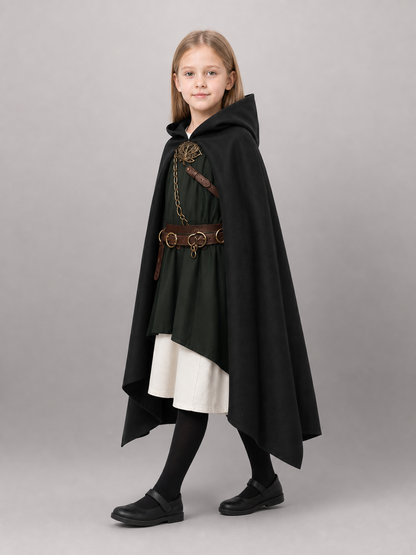 Medieval Black Hooded Costume Cloak side view 2
