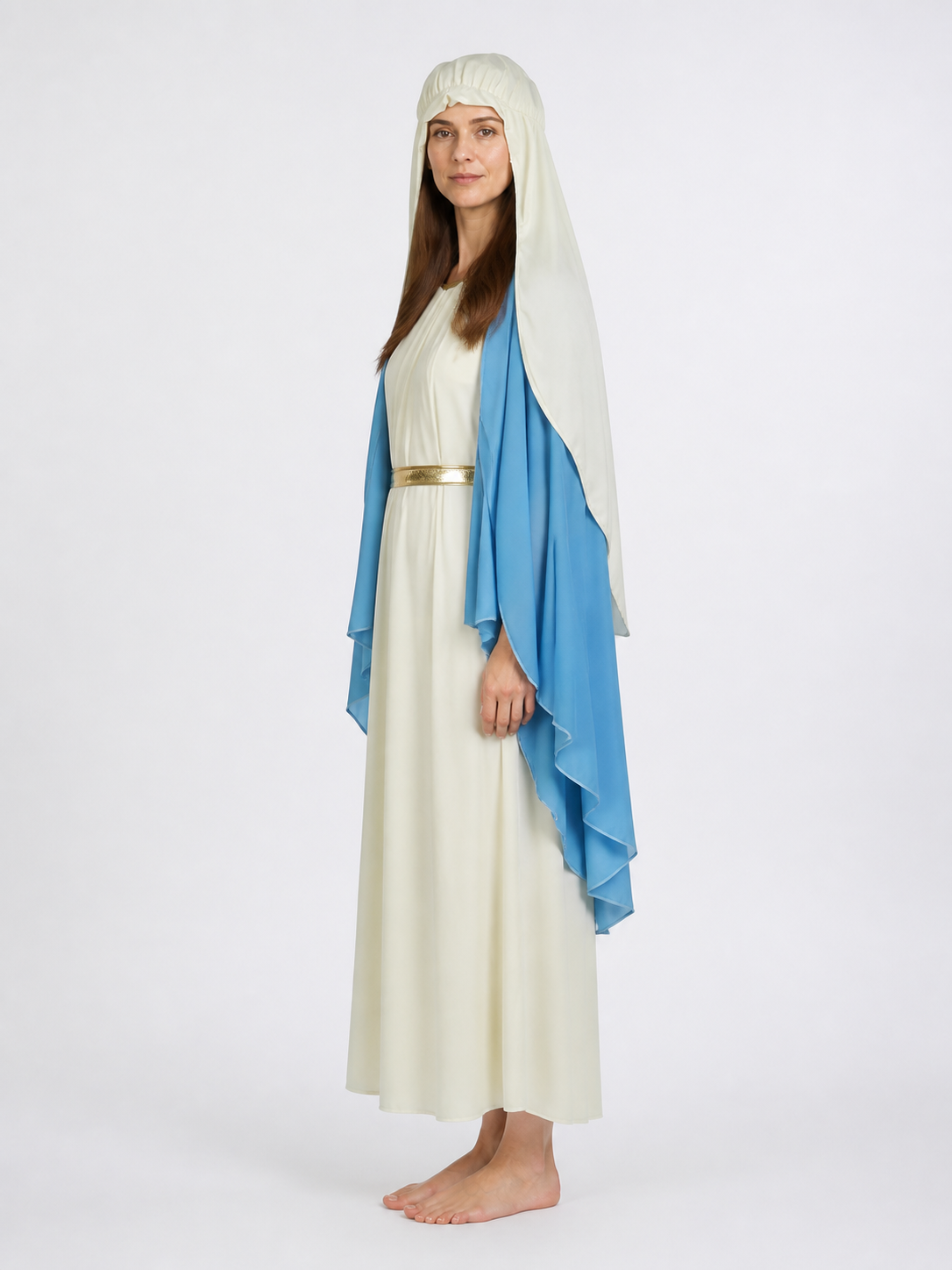 Hooded Robe with a Blue Cape and Gold Belt side view