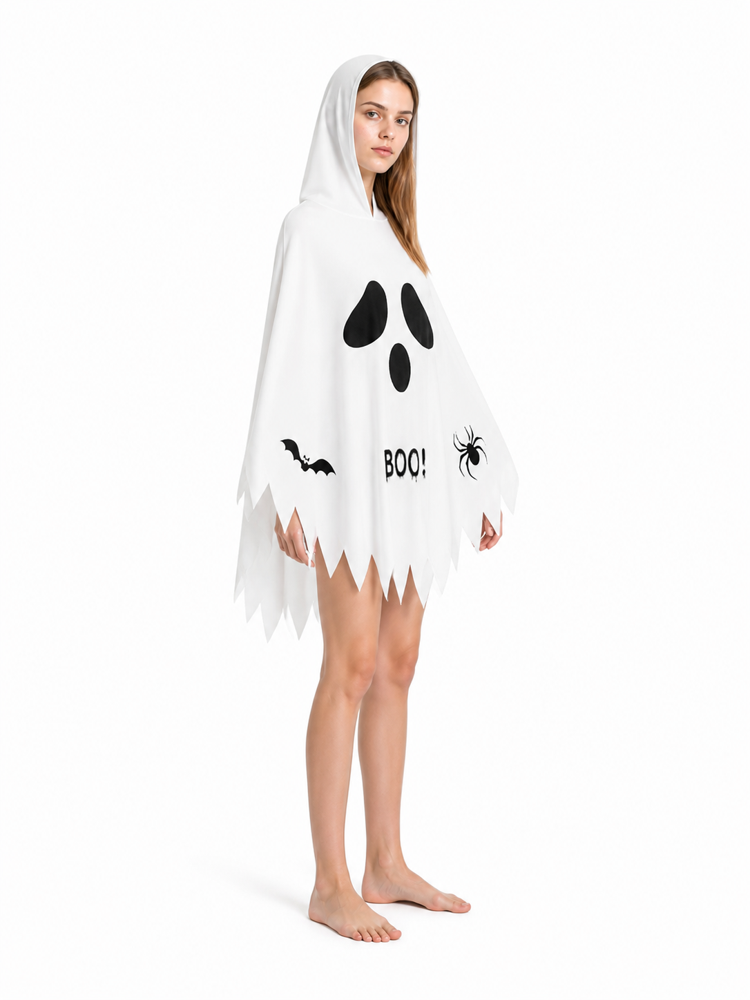 Glow-in-the-Dark Ghost Cape with Spider and Bat side view