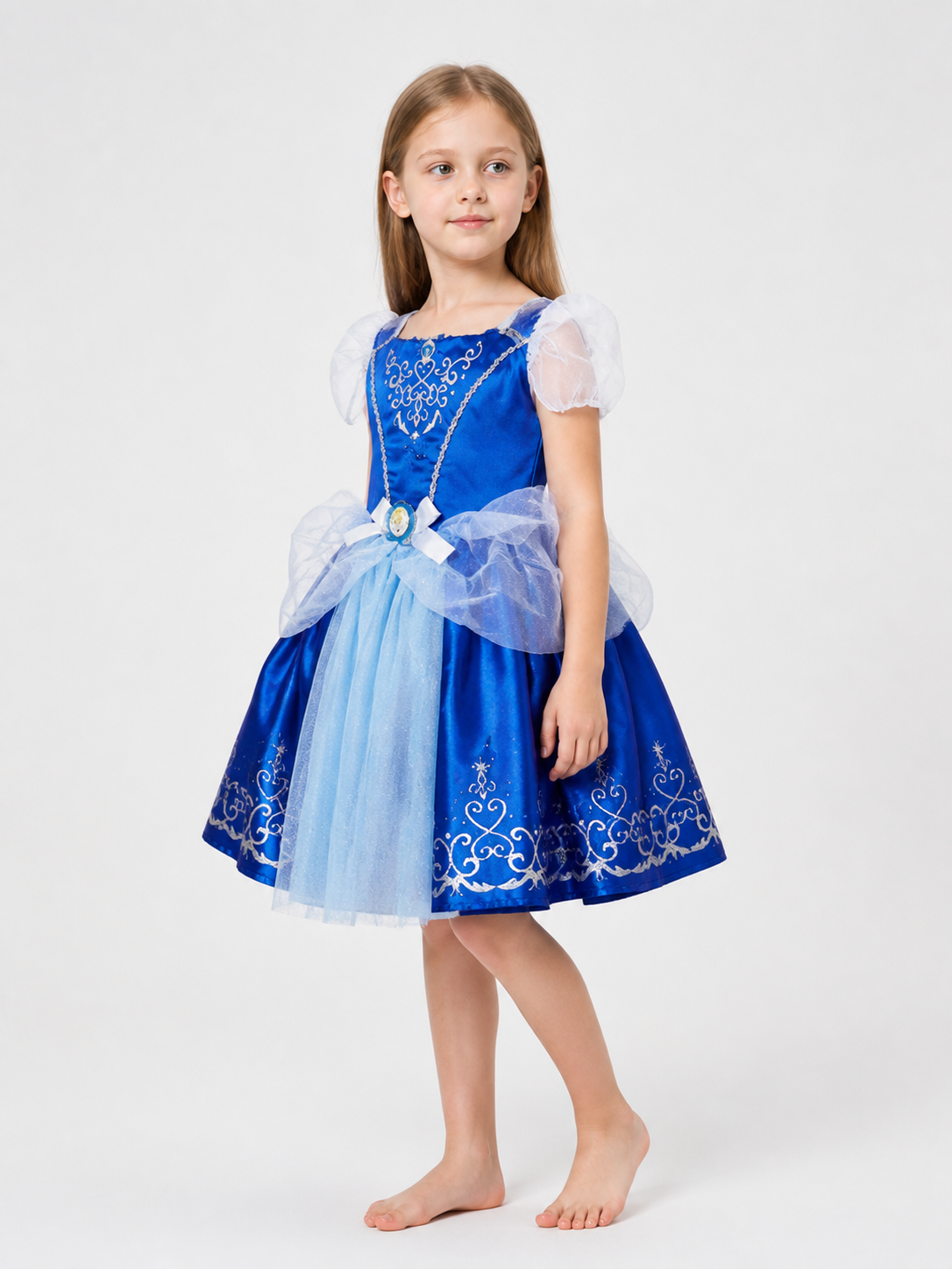 Blue Princess Costume with Silver Pattern side view