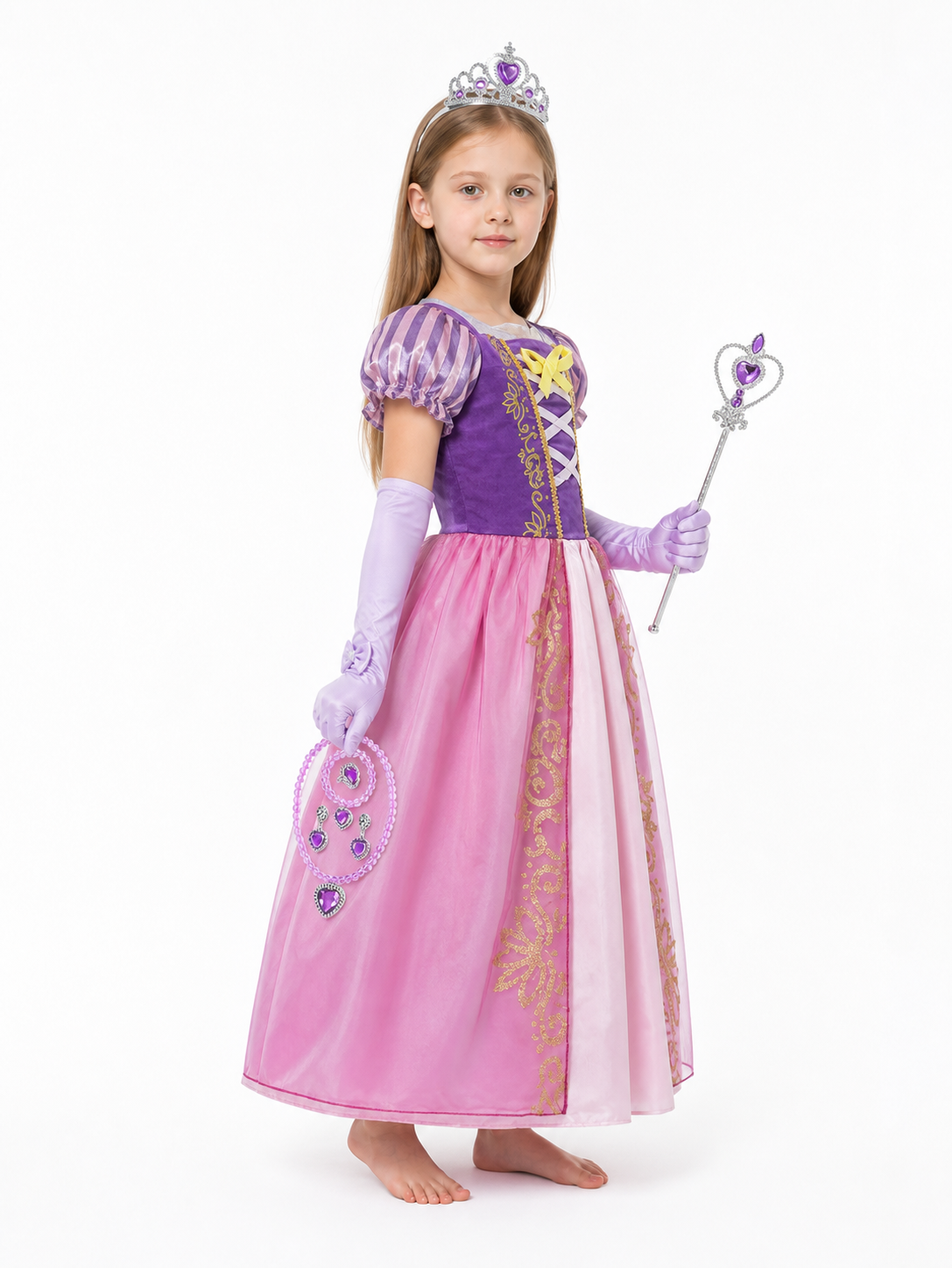 Princess Costume with Crown and Magic Wand side view