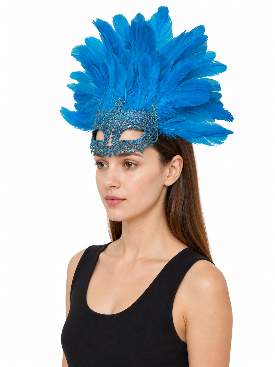 Carnival Eye Mask with Blue Feathers
