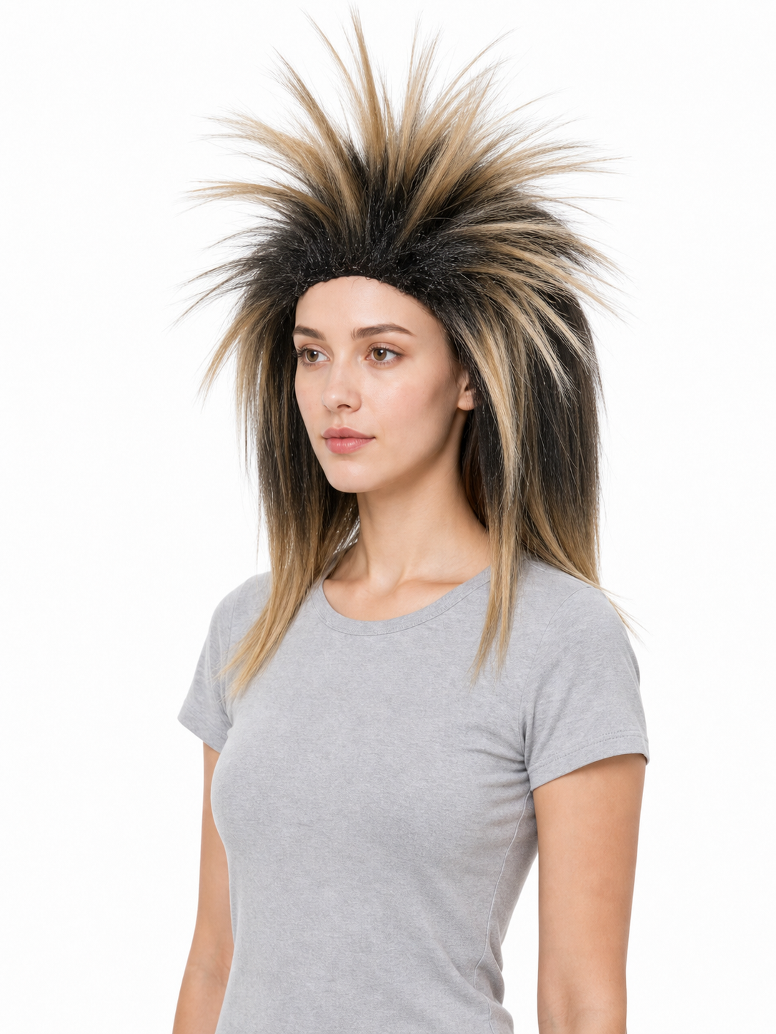 Black and blonde spiked mohawk wig product view 31
