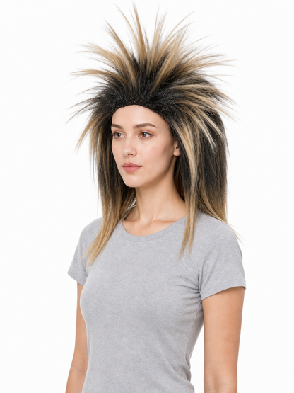 Black and blonde spiked mohawk wig product view 31