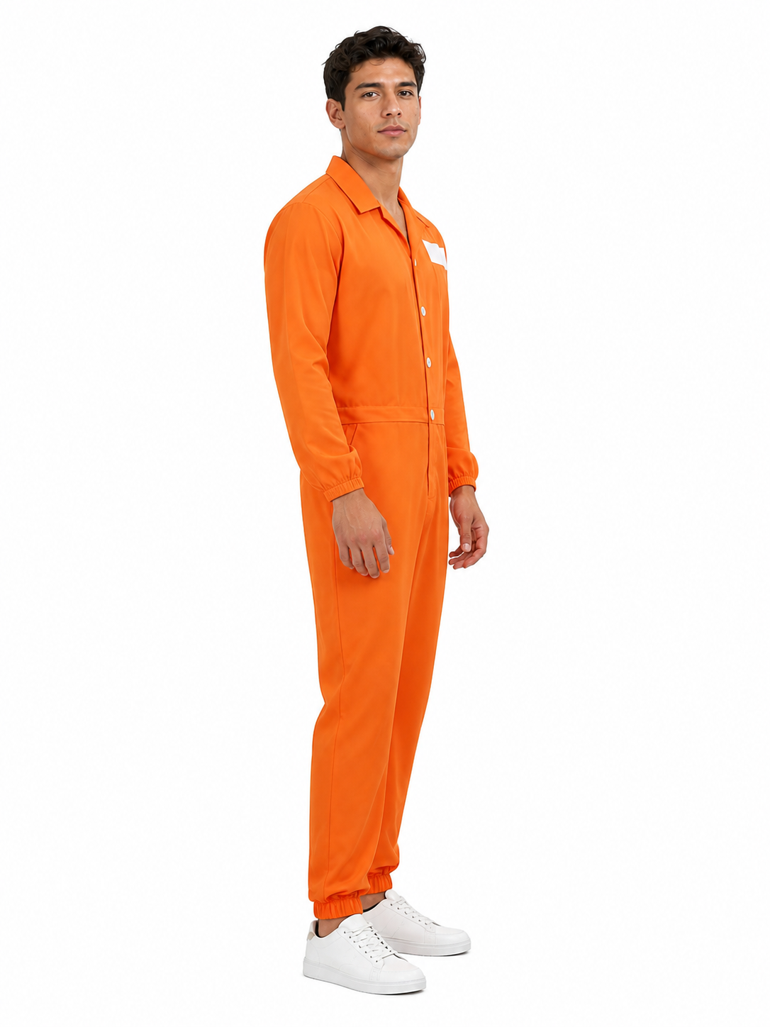 Orange Prison Jumpsuit with Collar and Buttons side view