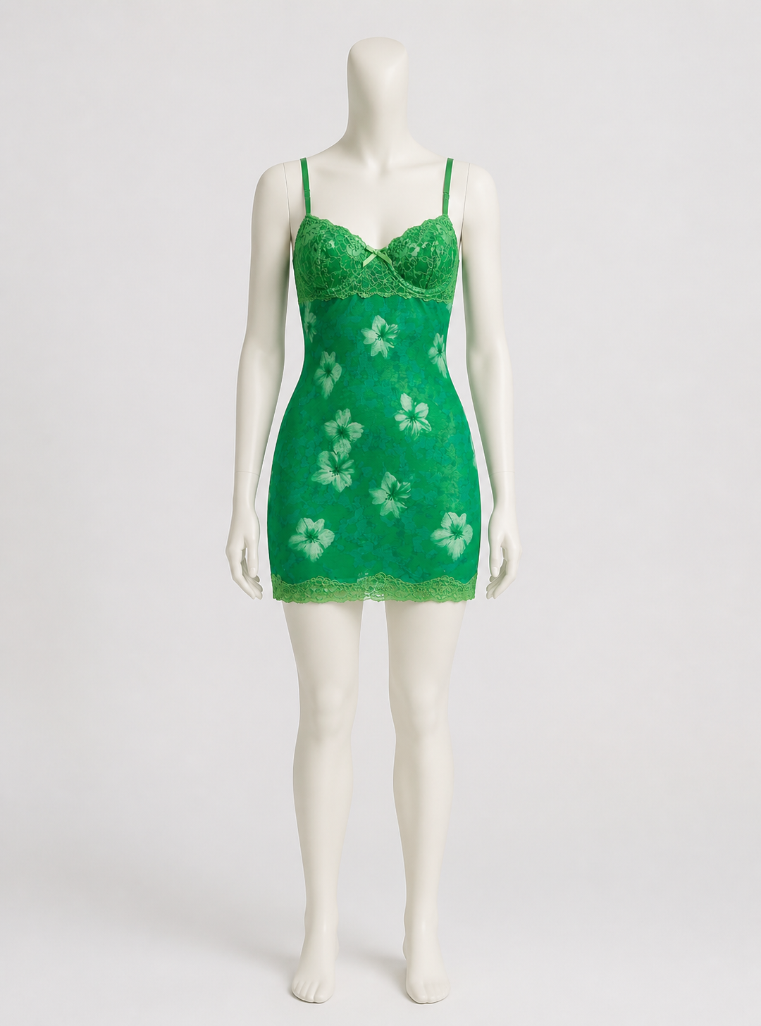Green Slip Dress with Lace Trim side view