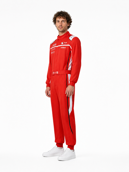 Red Racing Karting Suit with White Stripes side view