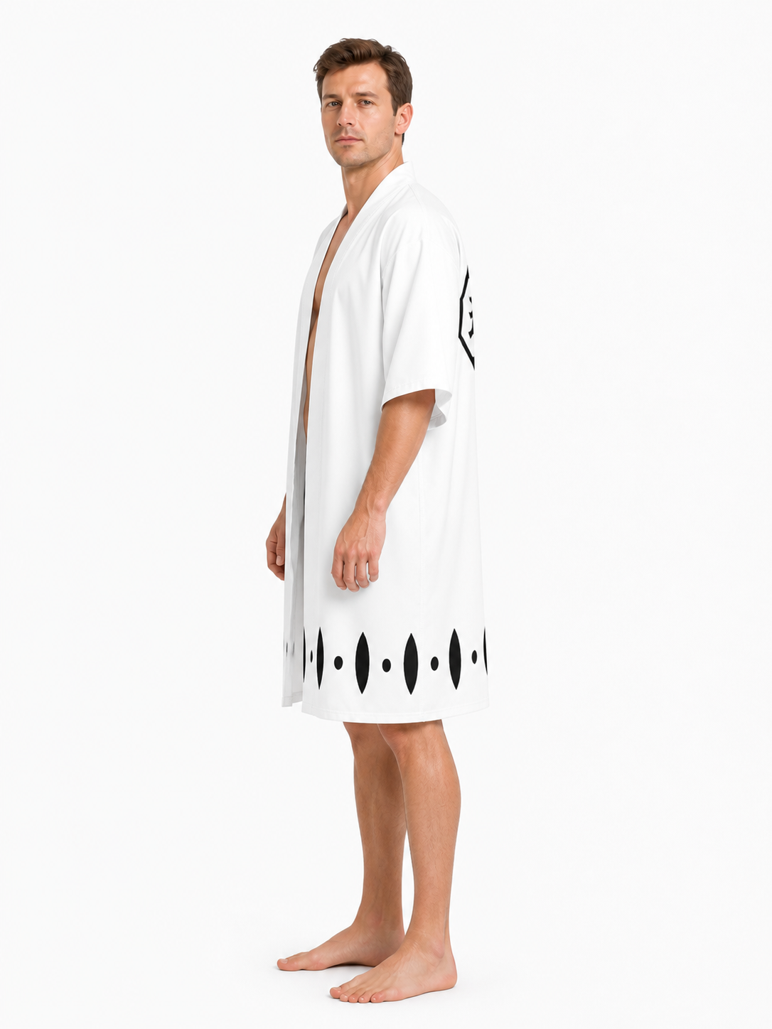 White Anime Cosplay Cloak with Black Pattern side view