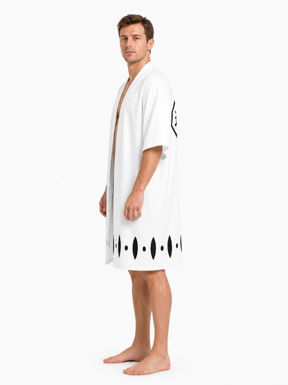 White Anime Cosplay Cloak with Black Pattern side view