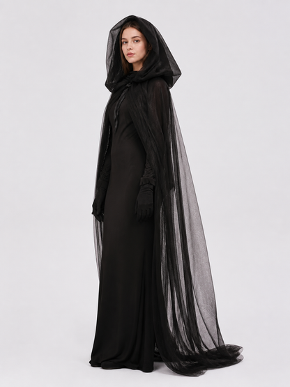 Black Hooded Cape Costume side view