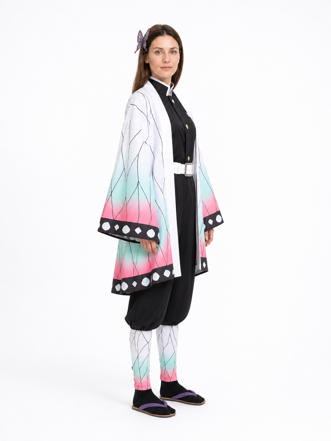 Cosplay Costume with White Cape and Butterfly side view