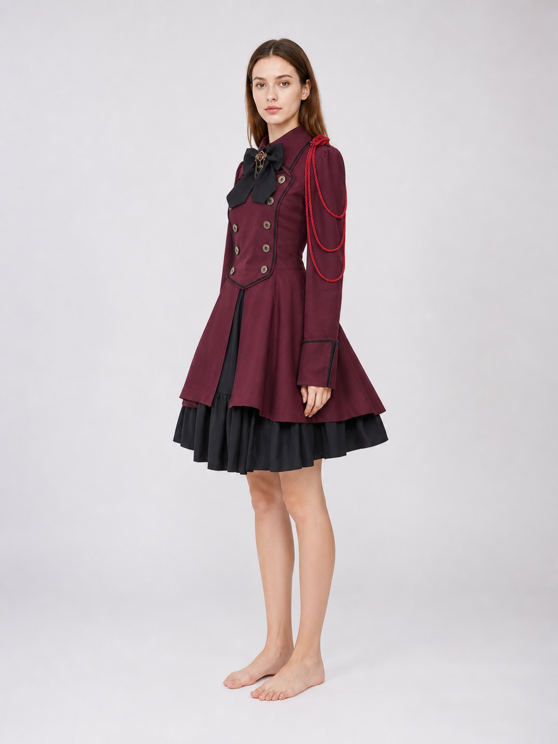 Gothic burgundy dress with sleeves and a bow