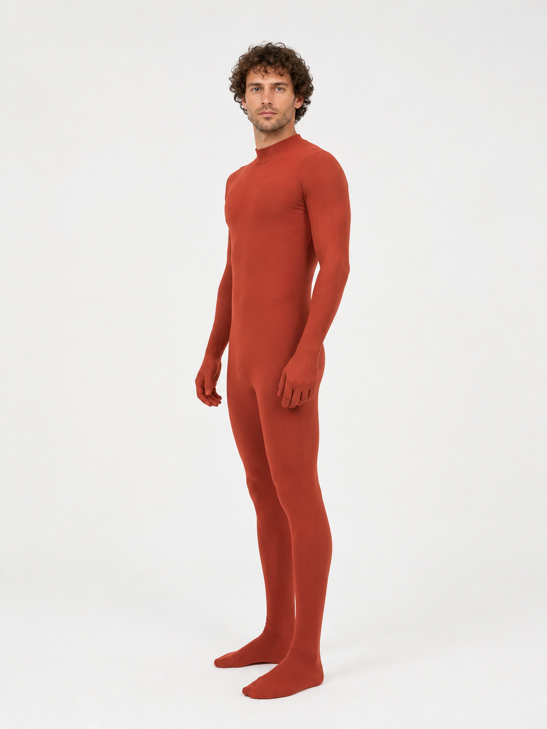 Red Form-Fitting Jumpsuit with High Collar side view