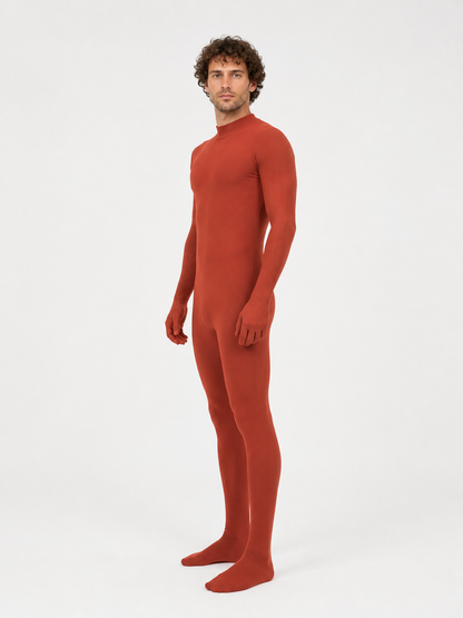Red Form-Fitting Jumpsuit with High Collar side view