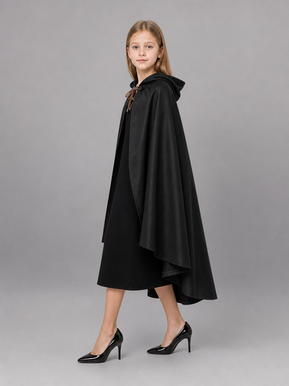 Black hooded medieval costume cloak product view 27