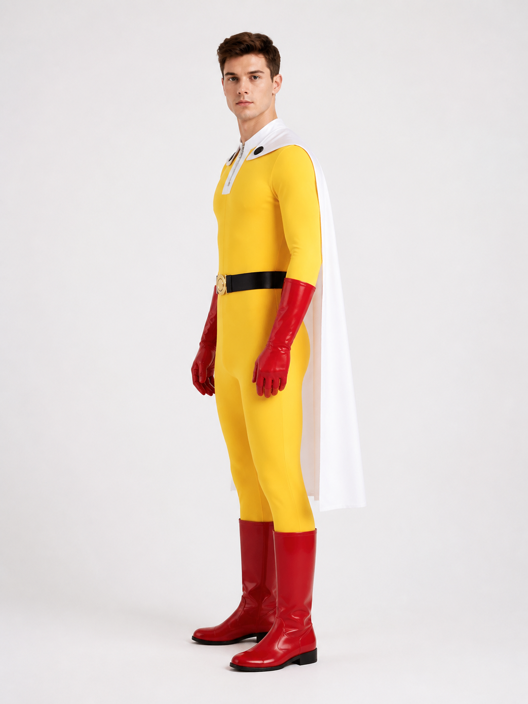 Cosplay Costume: Jumpsuit with Cape and Gloves side view