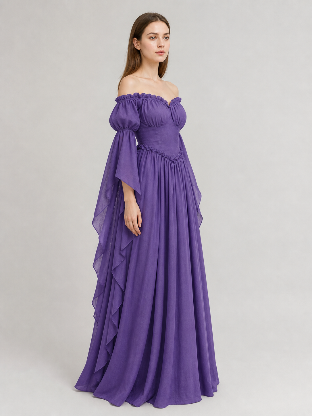 Purple Off-the-Shoulder Dress in a Historical Style