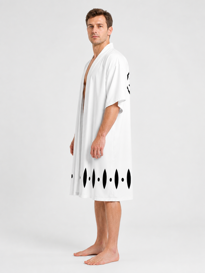 White Anime Cosplay Robe with Black Pattern side view