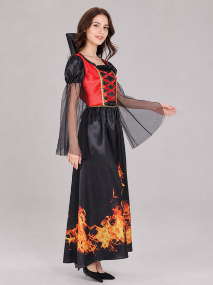 Red and Black Cosplay Dress with Necklace