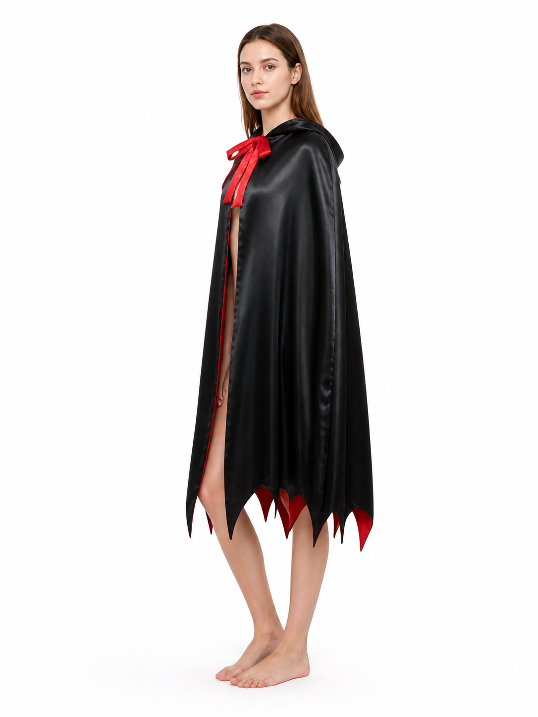 Hooded Vampire Cape, Red and Black side view