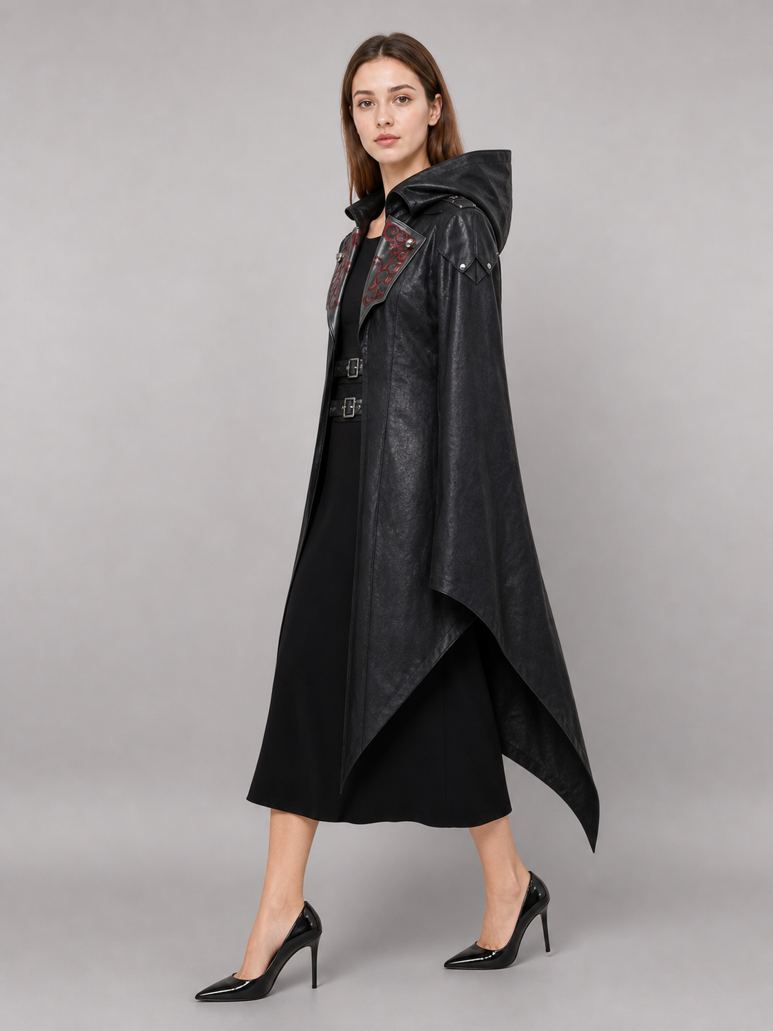 Black Gothic Carnival Cloak with Hood