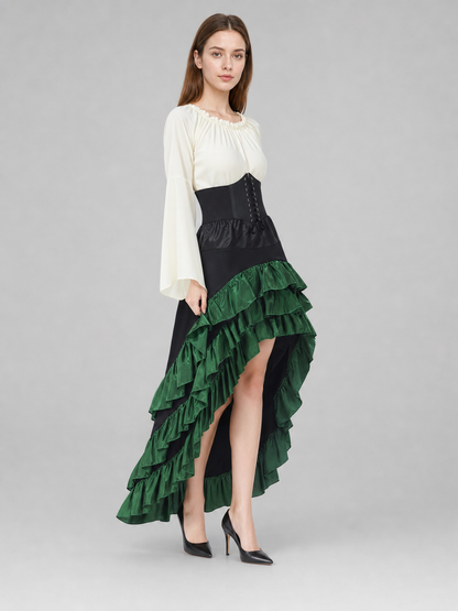 Asymmetrical Costume Dress with Ruffles and Lacing