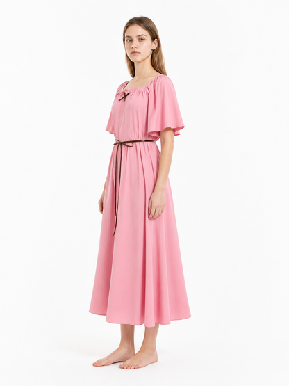 Pink Cosplay Dress with Belt and Long Skirt side view