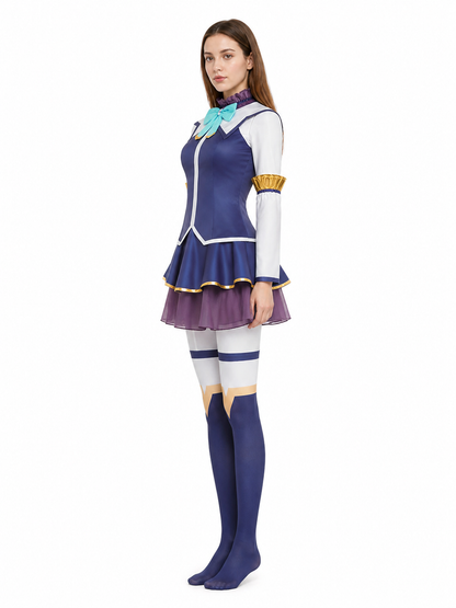 Cosplay Dress with Arm Warmers and Knee-High Socks side view