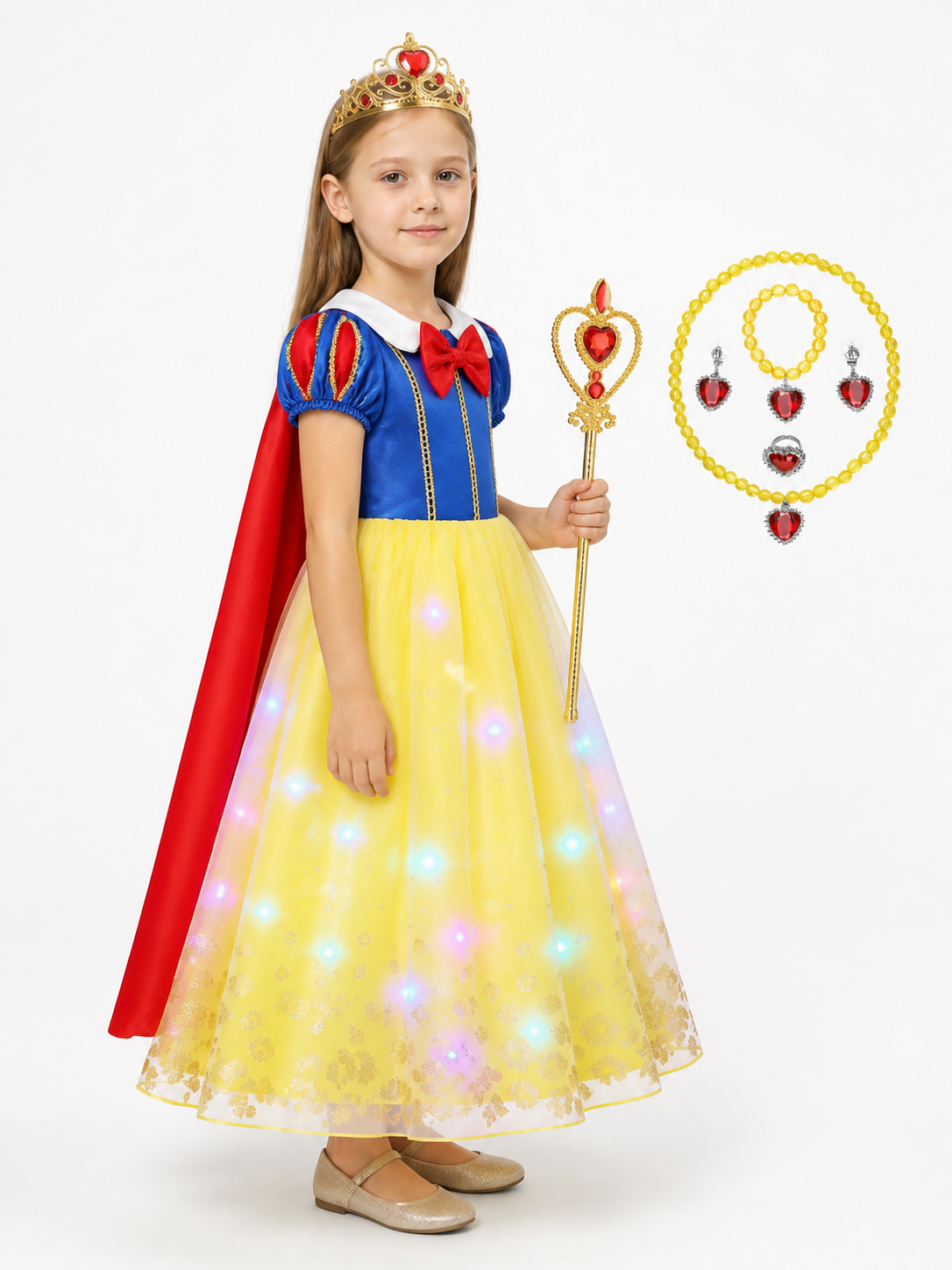 Carnival Costume with Light-Up Dress and Cape side view