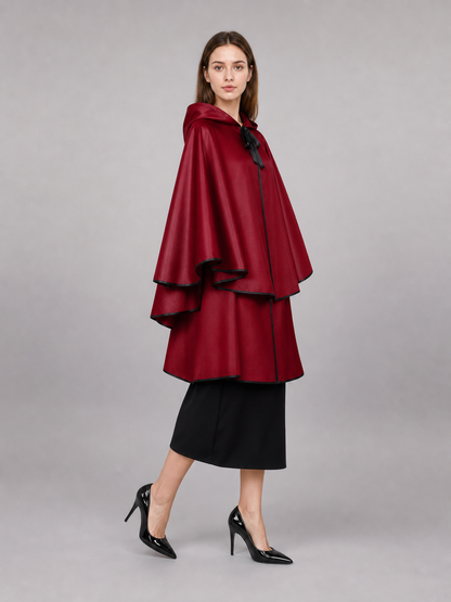 Long Burgundy Hooded Costume Cape