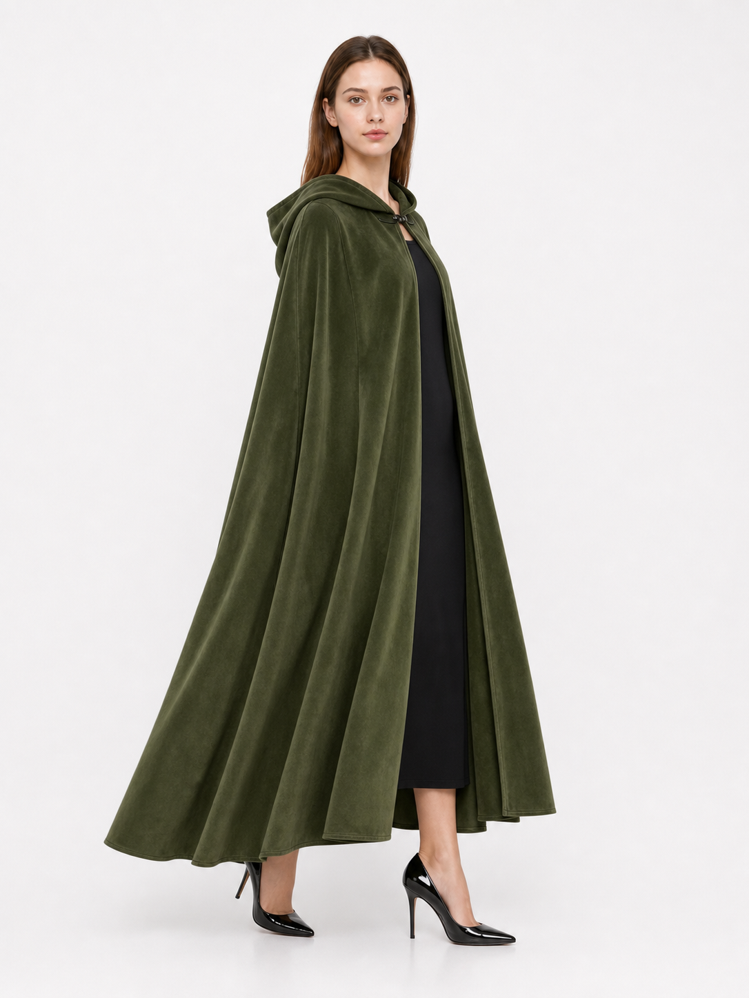 Long Green Hooded Costume Cloak